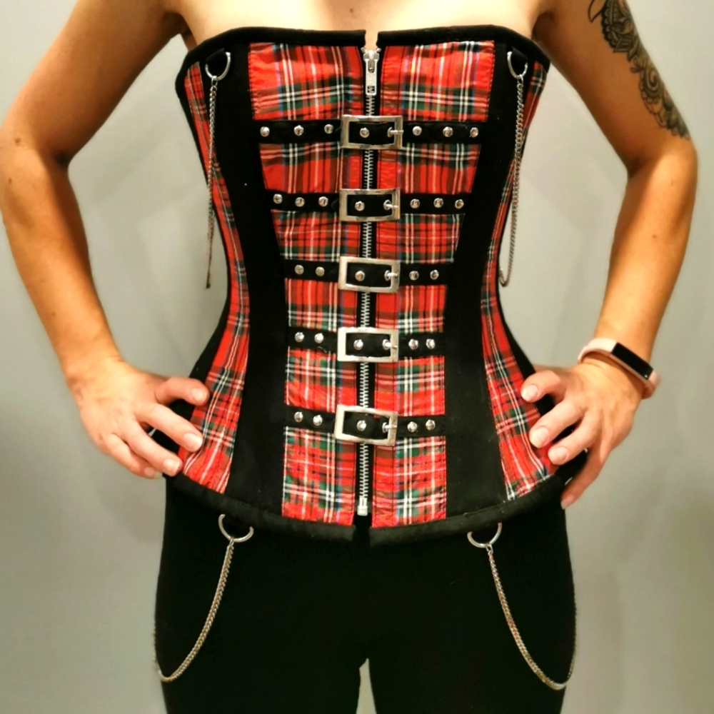 Steel Boned Corset - Red & Black Plaid, Punk